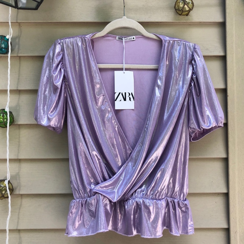 NWT Lilac Metallic Wrap Shirt